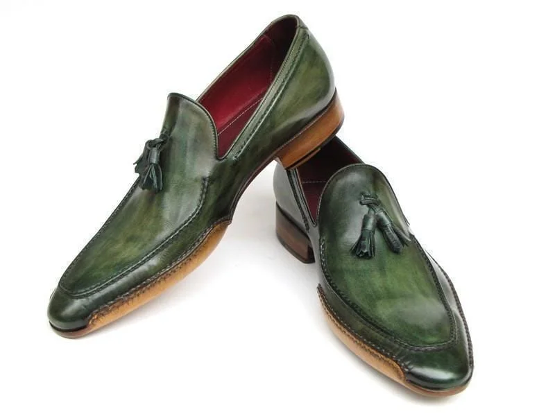 Paul Parkman (FREE Shipping) Men's Side Handsewn Tassel Loafers Green Shoes (ID#082-GREEN)