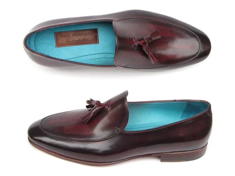 Paul Parkman (FREE Shipping) Men's Tassel Loafers Black & Purple Shoes (ID#049-BLK-PURP)