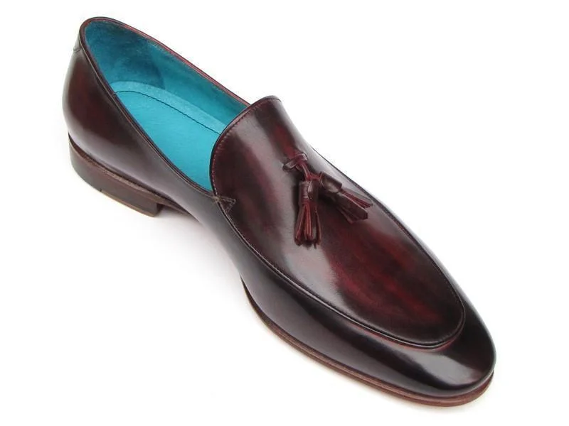 Paul Parkman (FREE Shipping) Men's Tassel Loafers Black & Purple Shoes (ID#049-BLK-PURP)