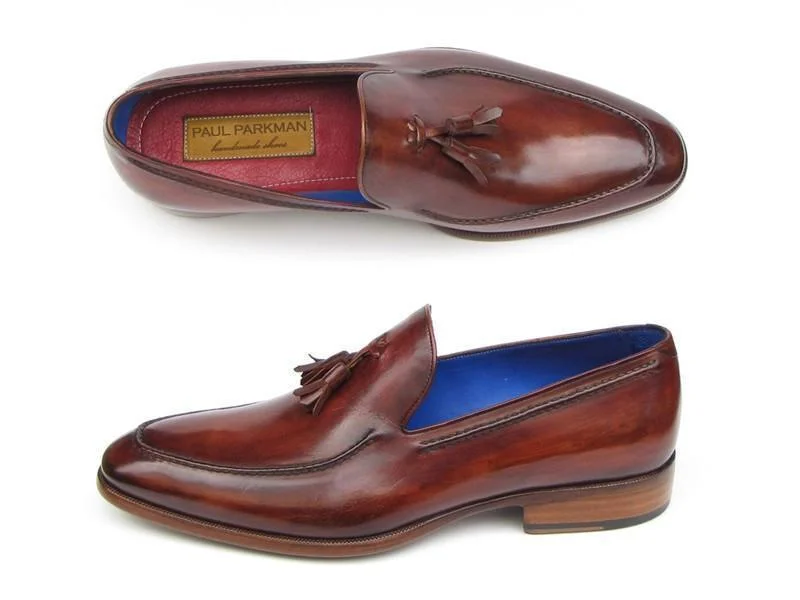 Paul Parkman (FREE Shipping) Men's Tassel Loafers Brown Leather Upper and Leather Sole (ID#073-BRD)