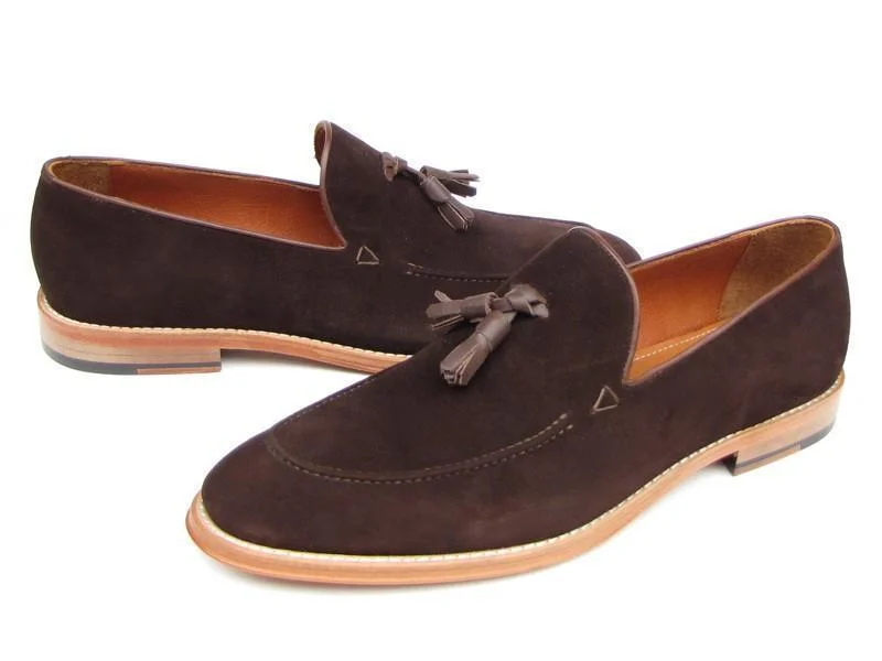 Paul Parkman (FREE Shipping) Men's Tassel Loafers Brown Suede Shoes (ID#087-BRW)