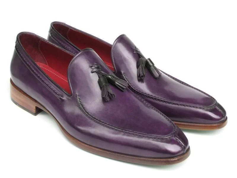 Paul Parkman (FREE Shipping) Men's Tassel Loafers Purple Hand Painted Leather (ID#083-PURP)