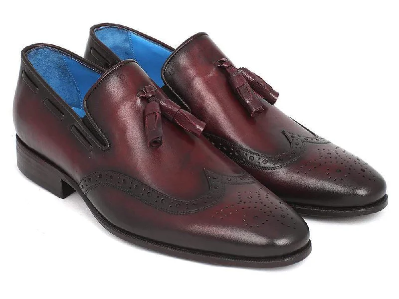 Paul Parkman (FREE Shipping) Men's Wingtip Tassel Loafers Bordeaux (ID#WL34-BRD)