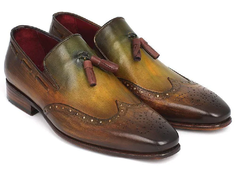 Paul Parkman (FREE Shipping) Men's Wingtip Tassel Loafers Green (ID#WL34-GRN)