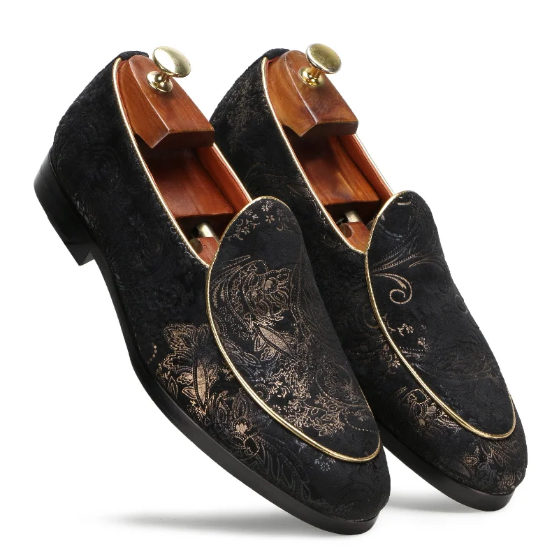 Wedlock Black-Gold Designer Loafers