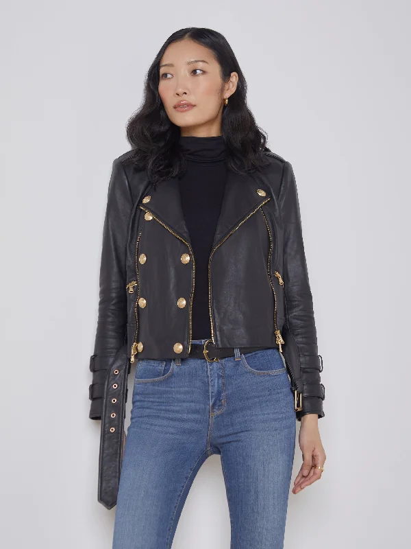 L'agence Billie Belted Leather Black Jacket