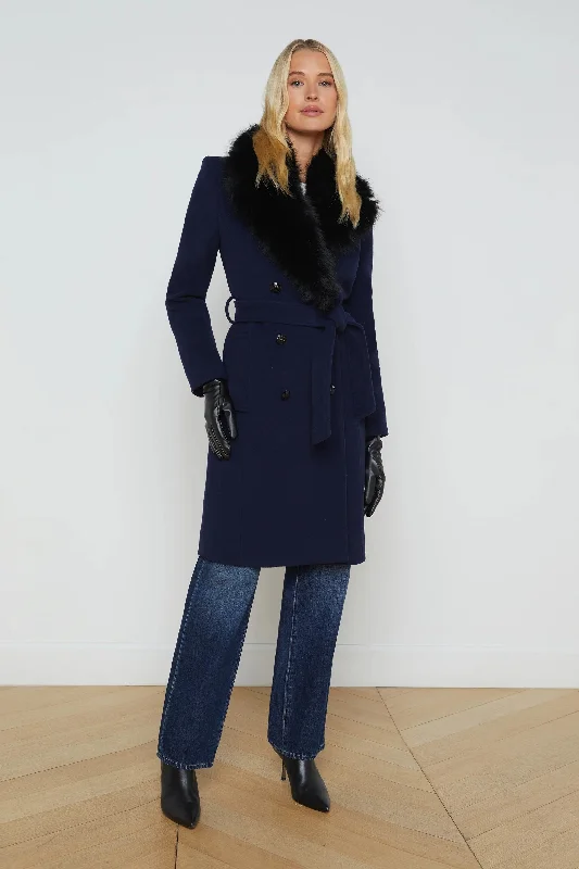 L'Agence Tristan Belted Fur Collar Coat