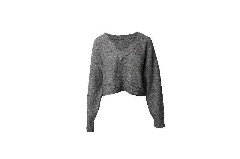 3.1 Phillip Lim V-Neck Sweater Top in Grey Polyamide