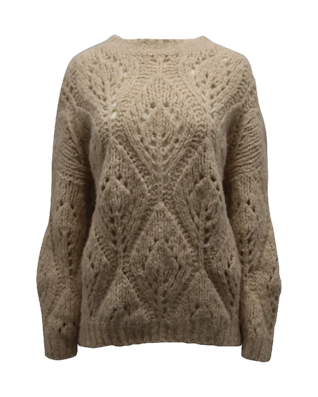 Brunello Cucinelli Open Weave Knit Sweater in Beige Alpaca Wool