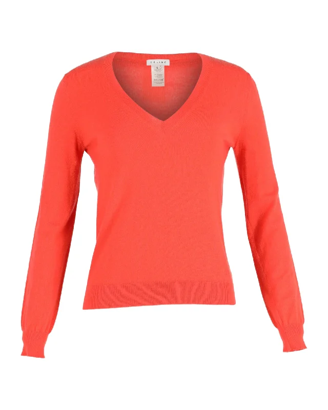 Celine V-Neck Sweater in Orange Cashmere