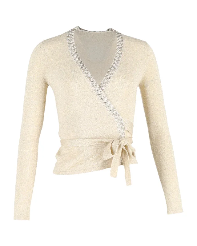 Diane von Furstenberg Shimmer-Knit Ballerina Wrap Cardigan in Gold Rayon