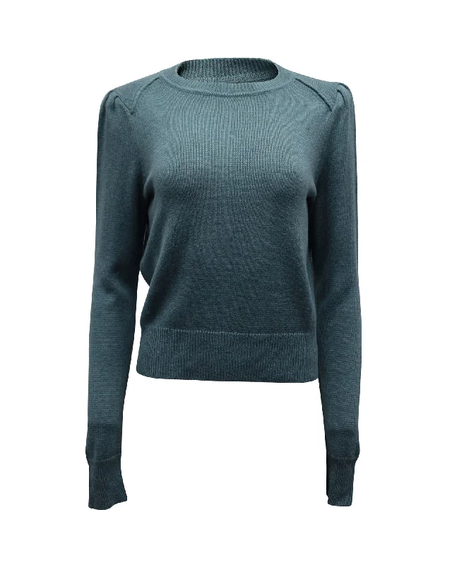 Isabel Marant Étoile Crew Neck Sweater with Puff Sleeves in Seafoam Green Cotton