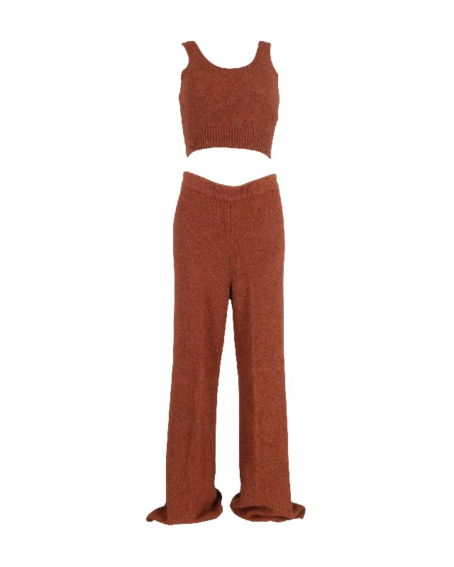 Reformation + Net Sustain Isle Bouclé Cropped Top And Wide-Leg Pants Set in Brown Organic Cotton