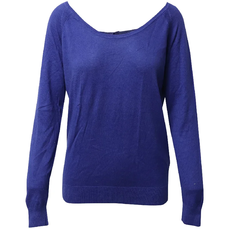 Sandro Paris Open Back Sweater with Bows in Blue Cotton