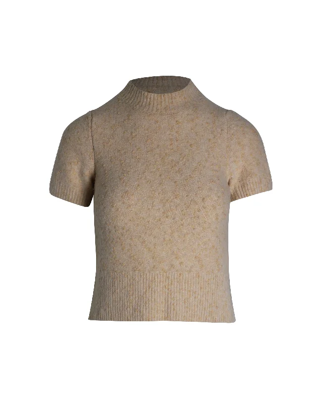 Sandro Paris Short Sleeve Knit Top in Peach Cotton