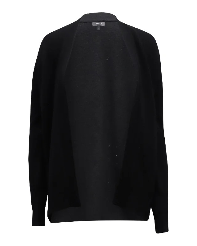 Theory Oversized Cashmere Open Front Cardigan in Black Wool