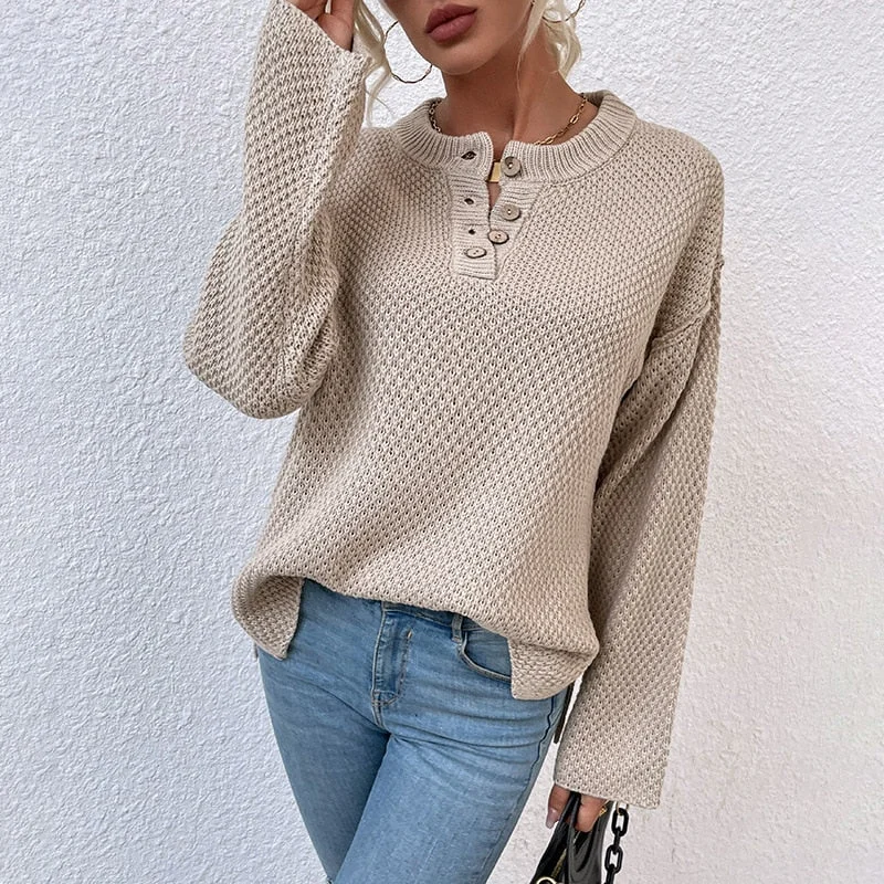 DressBetty - Vintage Solid Loose Button Knitting Sweater