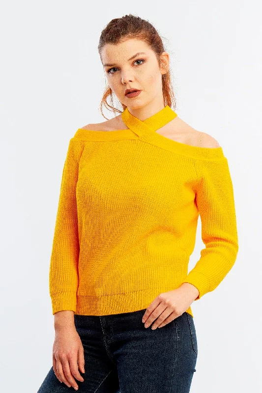 DressBetty - Women Yellow Halter-Neck Pass Sweater