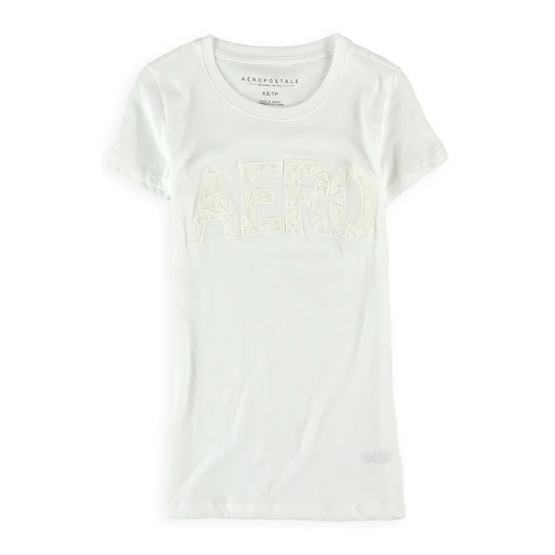 Aeropostale Womens Crochet Logo Embellished T-Shirt, White, X-Small