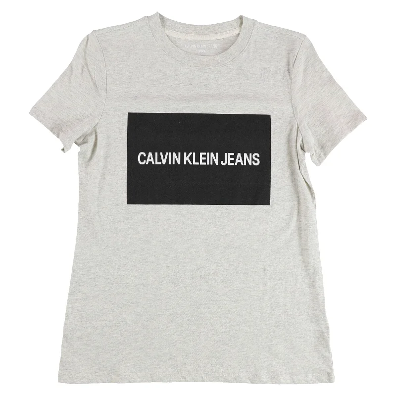 Calvin Klein Womens Heathered Box Logo Graphic T-Shirt, Grey, Small