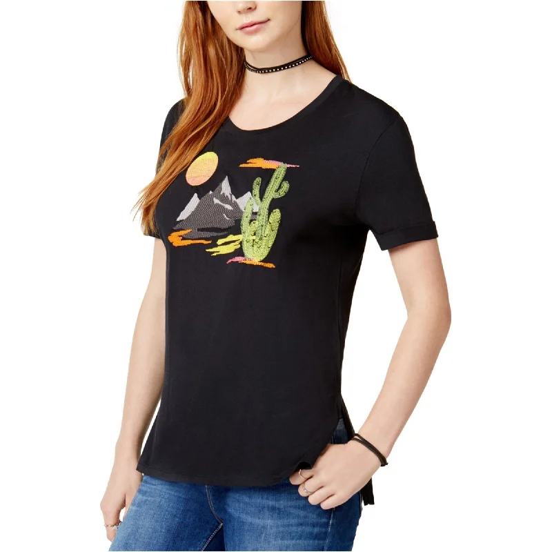 Carbon Copy Womens Embroidered Embellished T-Shirt