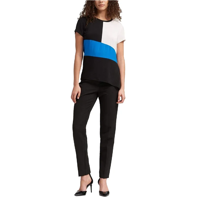 DKNY Womens Colorblock Basic T-Shirt, Black, X-Small