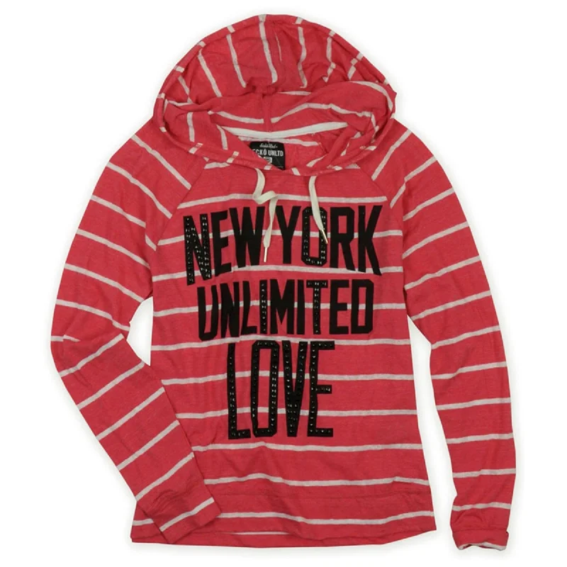 Ecko Unltd. Womens Popover Stripe Hooded Embellished T-Shirt, Red, Small