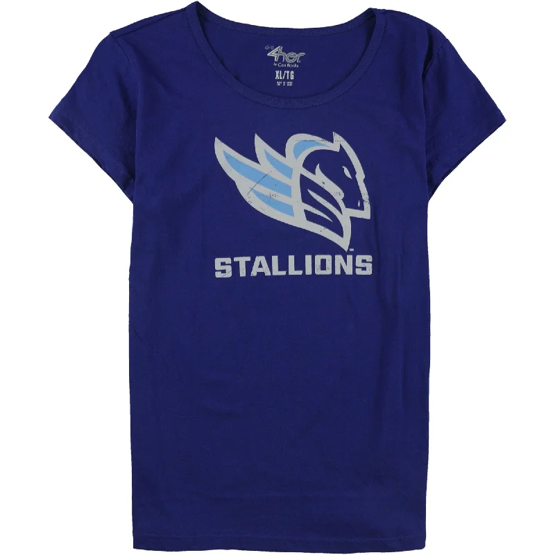 G-III Sports Womens Distressed Stallions Logo Graphic T-Shirt, Blue, X-Large