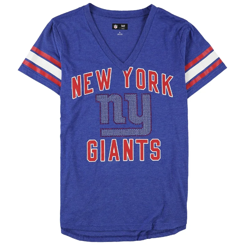 G-III Sports Womens Giants Rhinestone Logo Embellished T-Shirt, Blue, Large