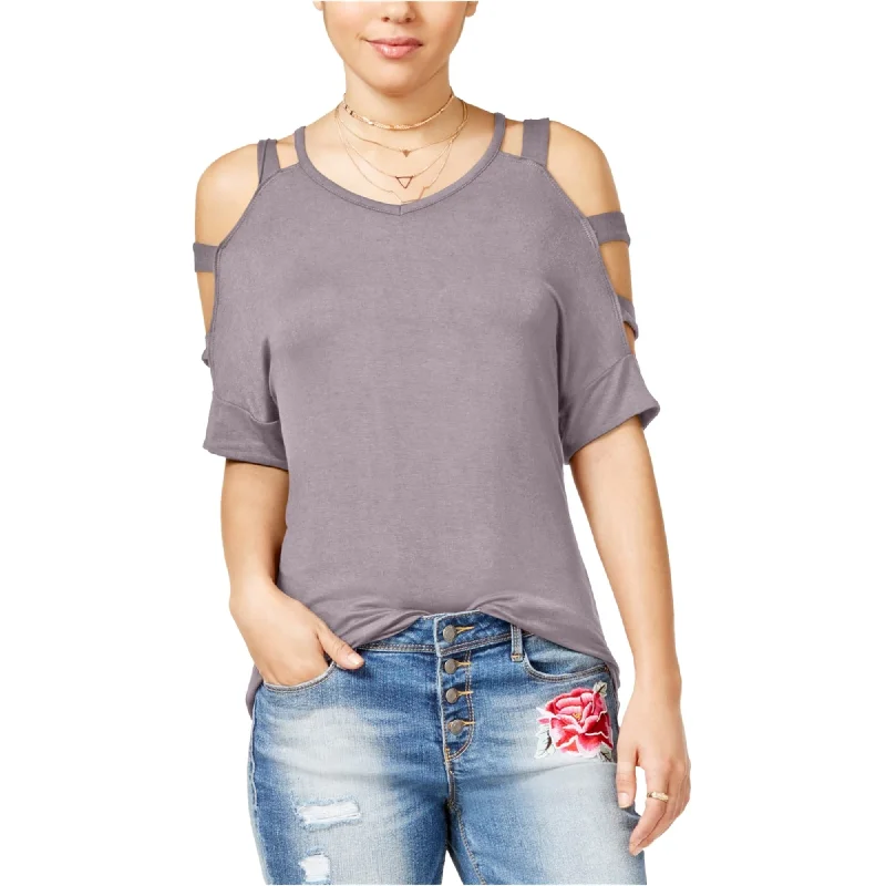 Hippie Rose Womens Caged Shoulders Basic T-Shirt, Purple, X-Small