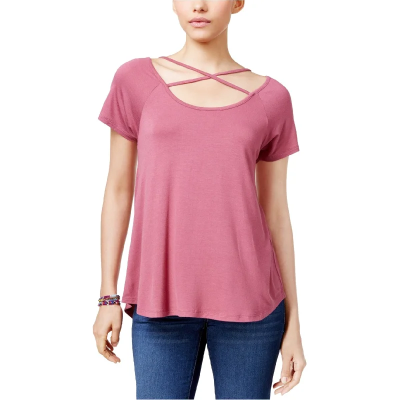 Hippie Rose Womens Criss Cross Basic T-Shirt, Purple, Medium