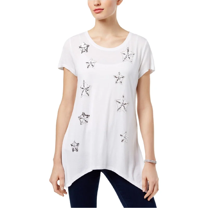 I-N-C Womens Embellished Basic T-Shirt, White, Large