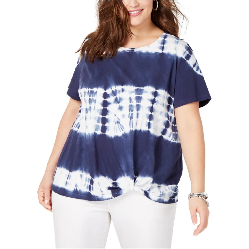 I-N-C Womens Twist-Front Basic T-Shirt, Blue, 0X