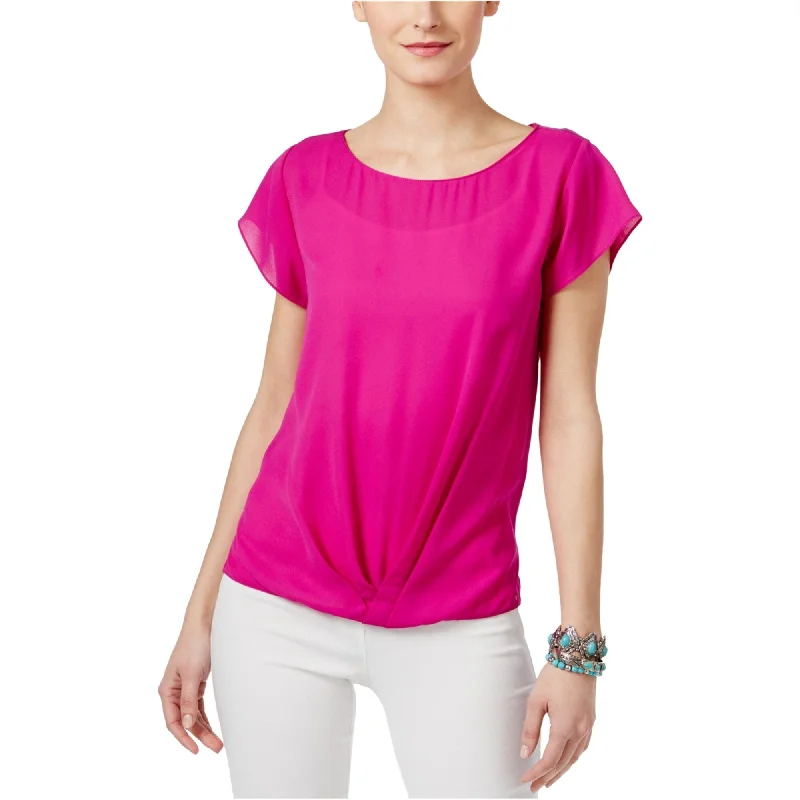 I-N-C Womens Twist-Front Basic T-Shirt, Pink, X-Small