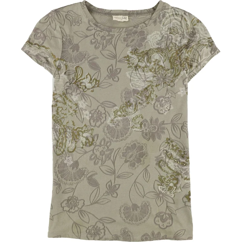 maison Jules Womens Floral Embellished T-Shirt, Green, X-Small