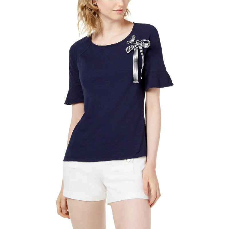 Maison Jules Womens Grommet Ribbon Basic T-Shirt