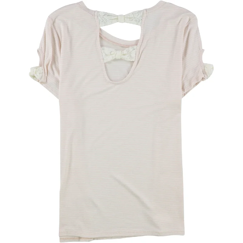 Maison Jules Womens Knit Strp Bows Embellished T-Shirt