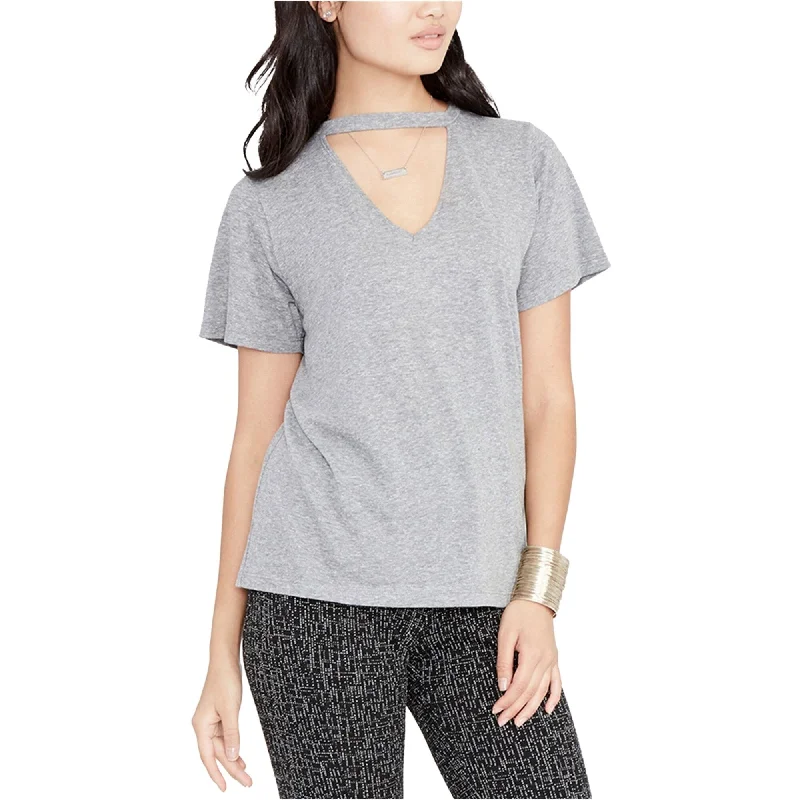 Rachel Roy Womens Choker Basic T-Shirt, Grey, Medium