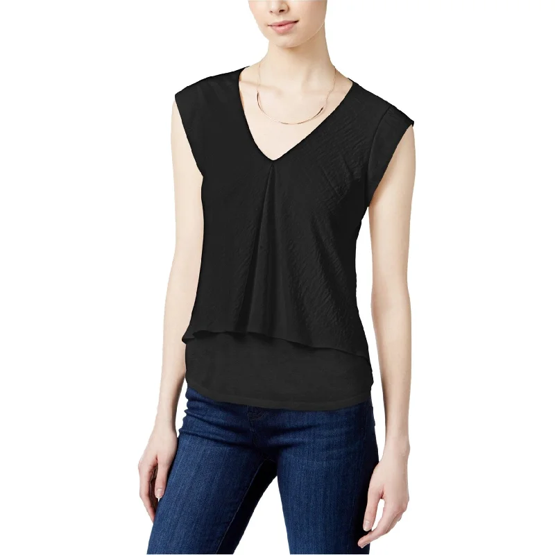 Rachel Roy Womens Layered-Look Basic T-Shirt, Black, Large