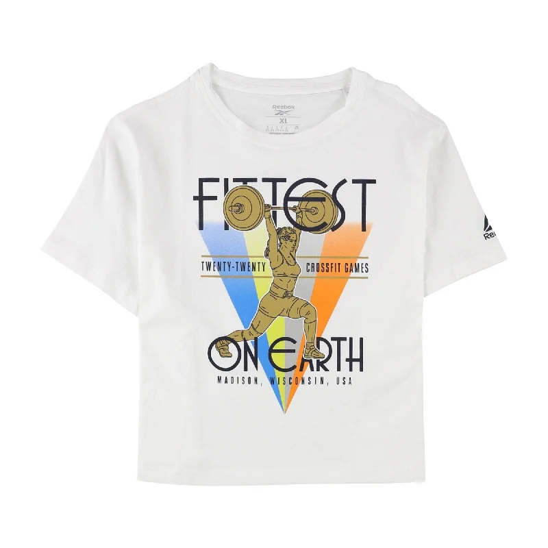 Reebok Womens Fittest On Earth Crop Graphic T-Shirt, White, Small