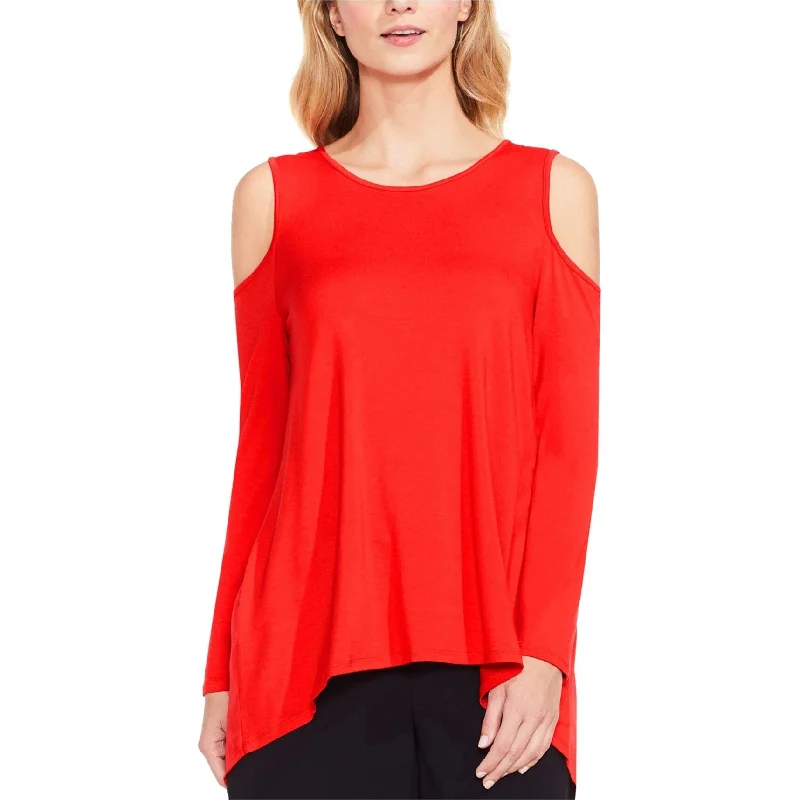 Vince Camuto Womens Cold Shoulder Basic T-Shirt, Red, Large