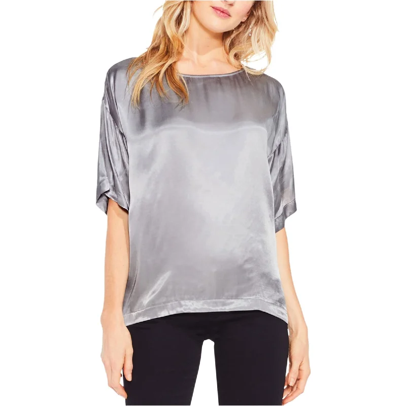 Vince Camuto Womens Ruffle Basic T-Shirt, Grey, X-Small