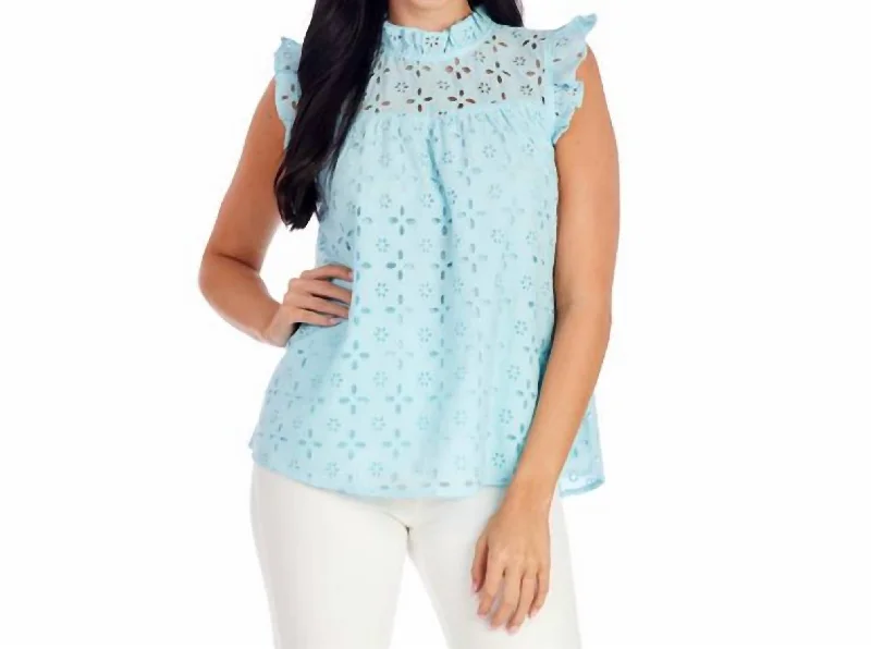 Bianca Eyelet Tank In Blue