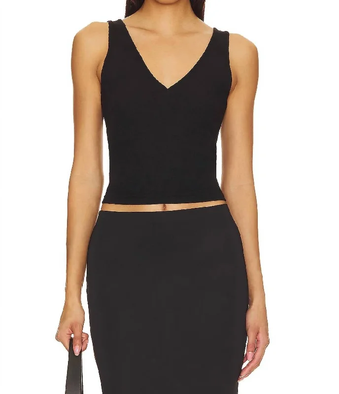 Lily Deep V Rib Tank In Black