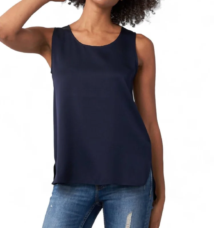 Silk Tank Top In Navy