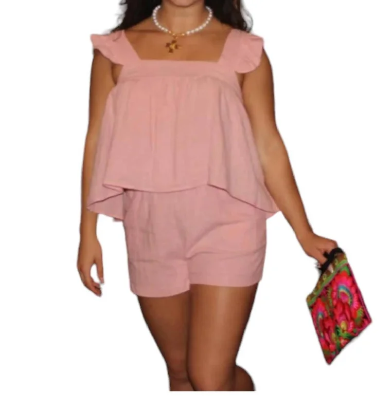 Stella Solid Gauze Ruffle Tank Top In Light Pink