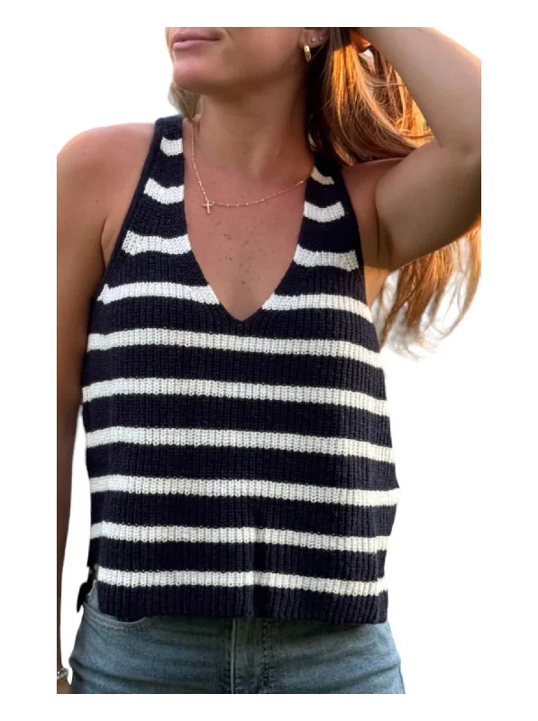 Striped Deidra Sweater Tank Top In Black And White