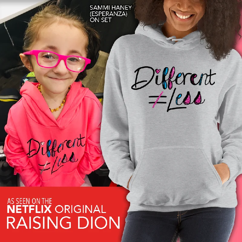 Different Does Not Equal Less (As Seen on Netflix's Raising Dion) Light Color Hoodies with Digital Glitter