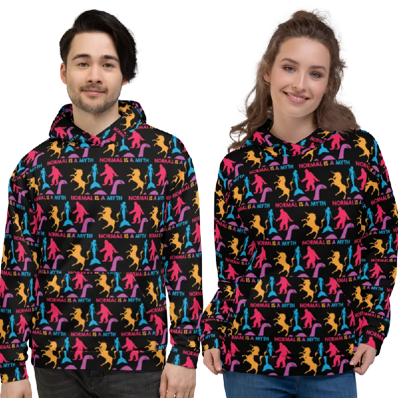 Normal is a Myth (Bigfoot, Mermaid, Unicorn & Loch Ness Monster Pattern) Unisex Hoodie