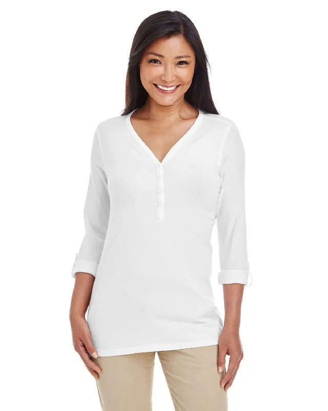 Devon & Jones DP186W Ladies' Perfect Fit Y-Placket Convertible Sleeve Knit Top